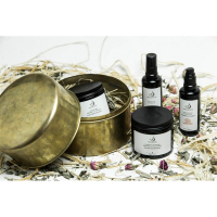 Nectarome Подарочный Набір медный кофр Хамам / Boite coupElle Hammam (бельди Евкаліпт 200 г, гассул 7 трав 200 г, цветочная Вода косметическая дамасской Троянди 50 мл, Масло арганиии косметическое 50 мл, упаковканные в металлический