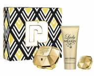 Rabanne Lady Million set (парфумована вода 80 ml + парфумована вода 5 ml + 100 ml лосьйон для тіла) Metal Box